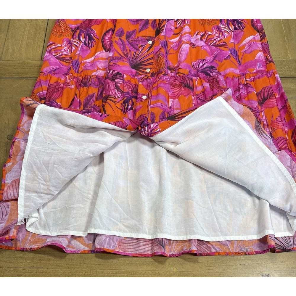 Vilagallo Eveline‎ Tropical Pink Floral Button Front Midi Dress Resort Vacation - Picture 5 of 11